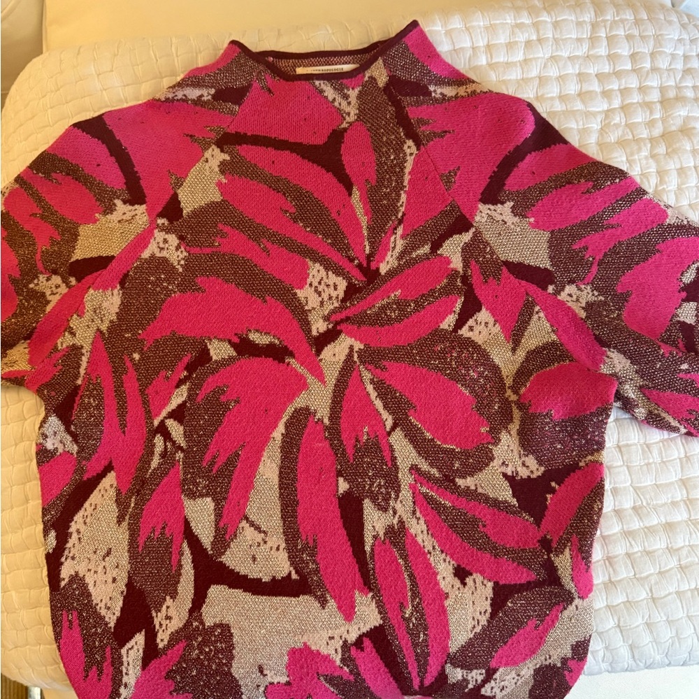 Anthropologie Pink and Brown Leaf Sweater - Picture 1 of 7